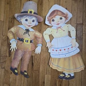 2 Movable Poseable Pilgrims Thanksgiving Fall Die Cut Cutout Decorations